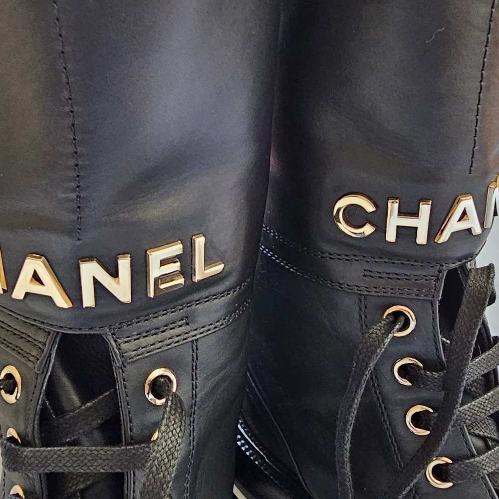 NEW Chanel lace up boots SZ 37 (hard to find + unworn) - Picture 8 of 11